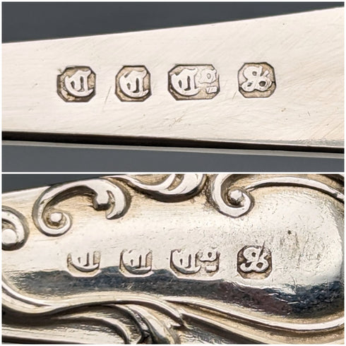 1905 British Antique Silver Plated 12 Tea Spoons & Sugar Tongs Set in Case